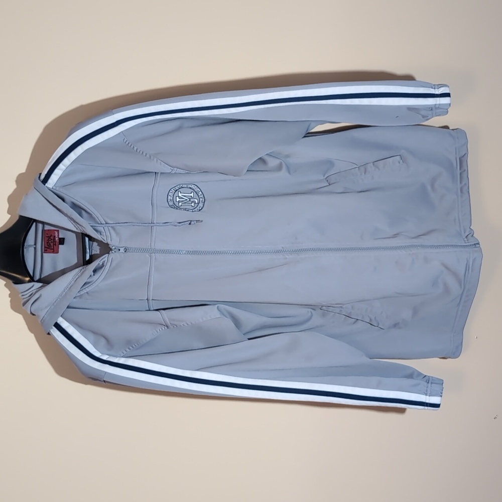 Mecca| Vintage Grey Hooded Track Jacket Zippered Up with Stripes and Pockets